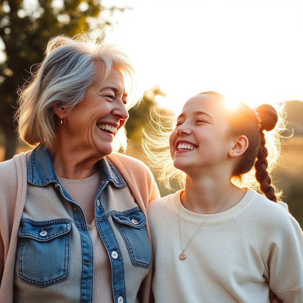 A woman and a teenage girl laughing together — connection and joy